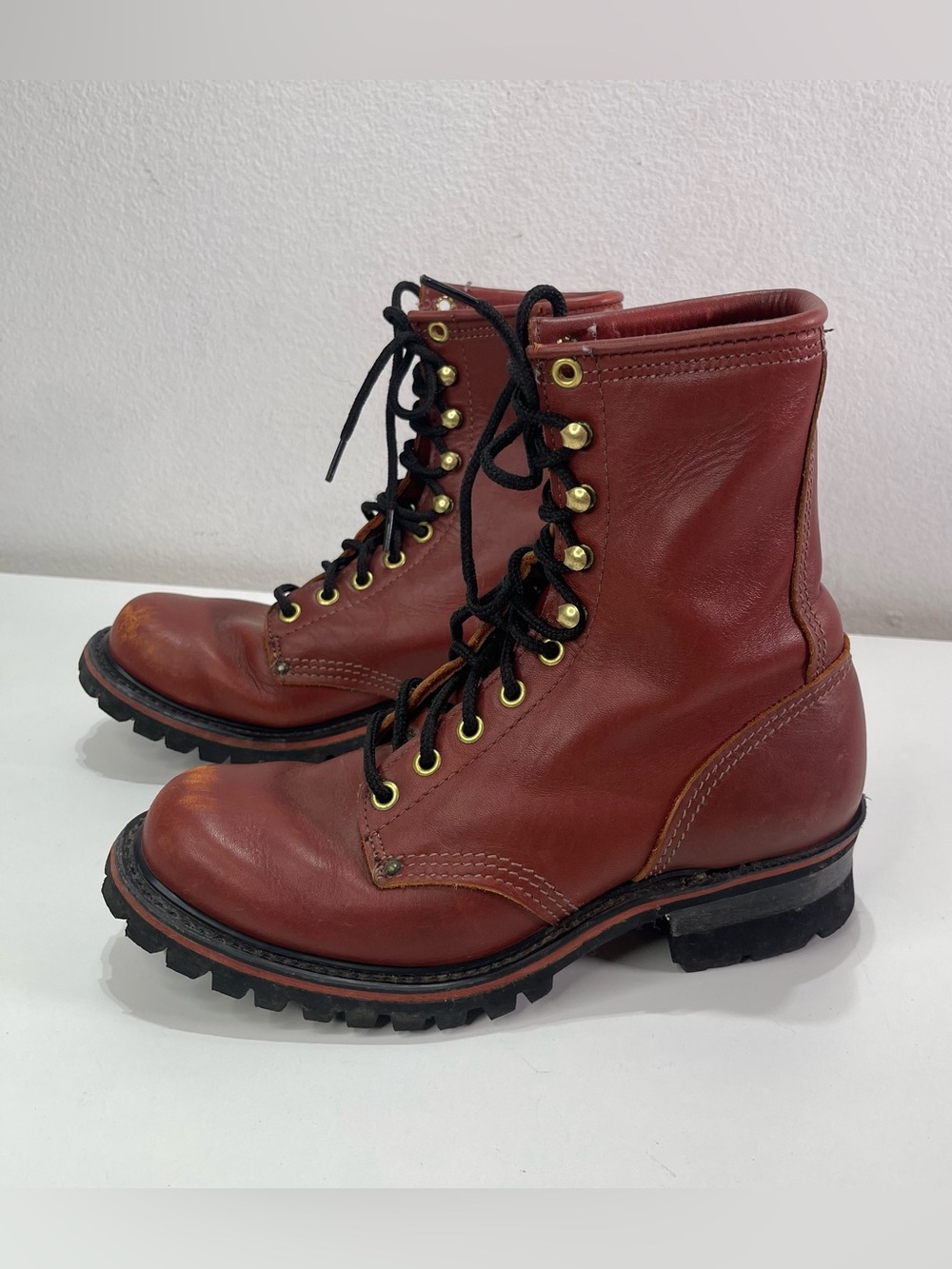 Vtg Walker Mont Blanc Men's Leather Logger Work Boots 6D Outdoor combat
